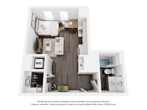 Floor plan for studio, 1 bath, 401 sqft
